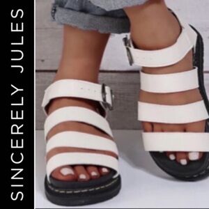 Sincerely Jules "Daring" white lug sole strappy sandals with white stitching- 6